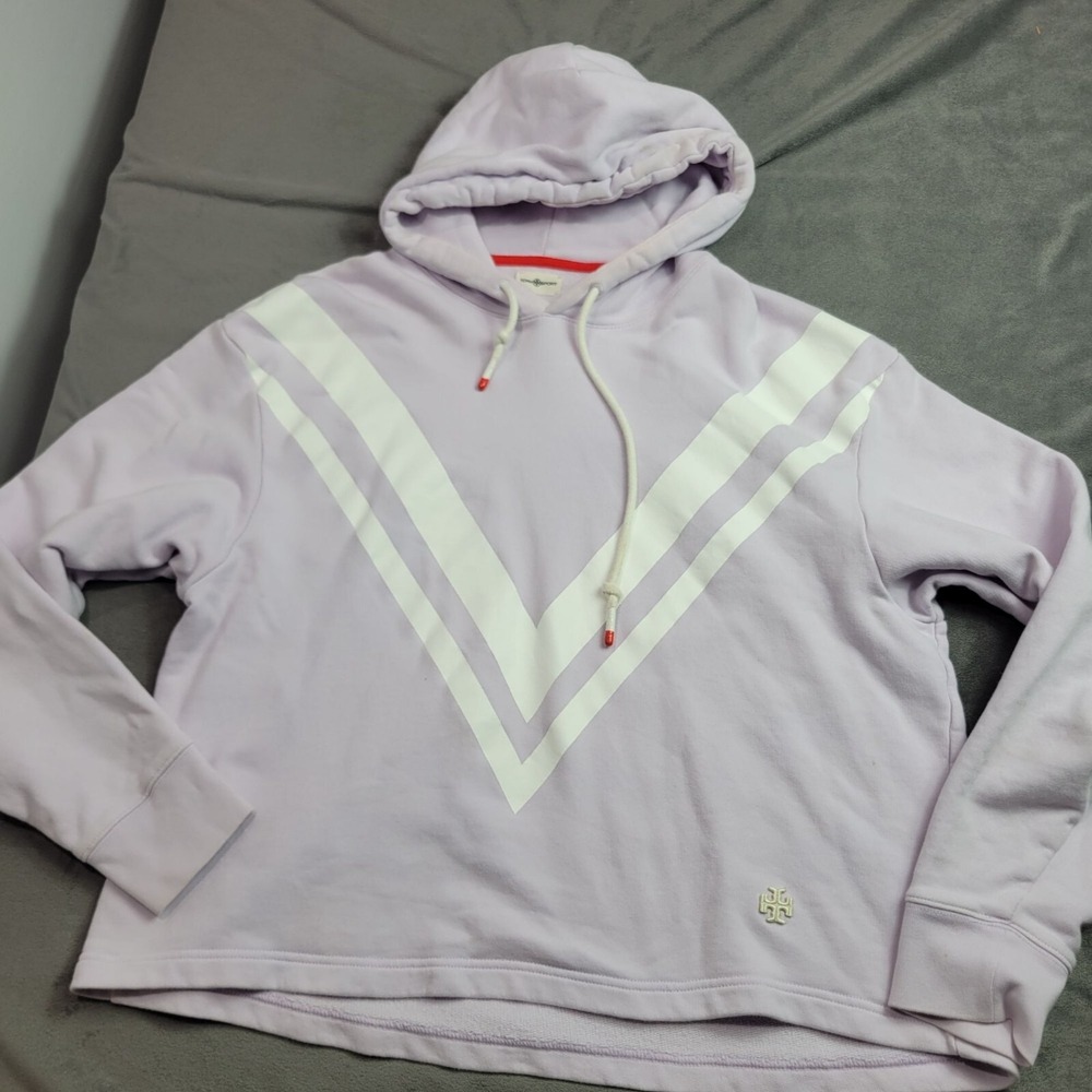 Tory Sport Light Purple Hoodie With White Chevron Design Size M 100% Cotton...